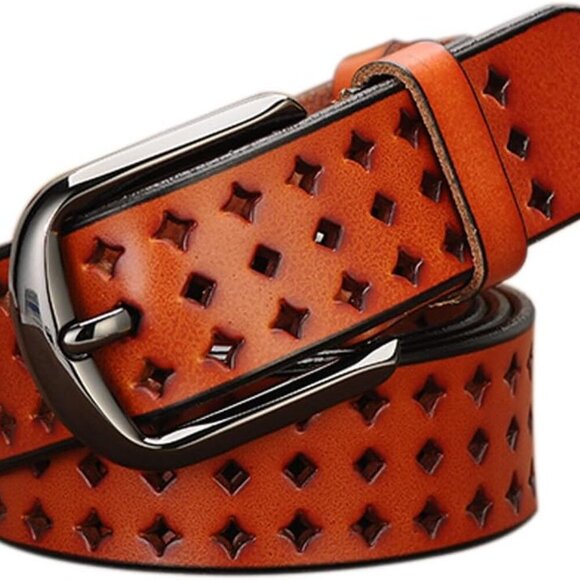 Hollow Leather Belts for Women, Soft Leather Womens Belts with Pin Buckle - Picture 1 of 6